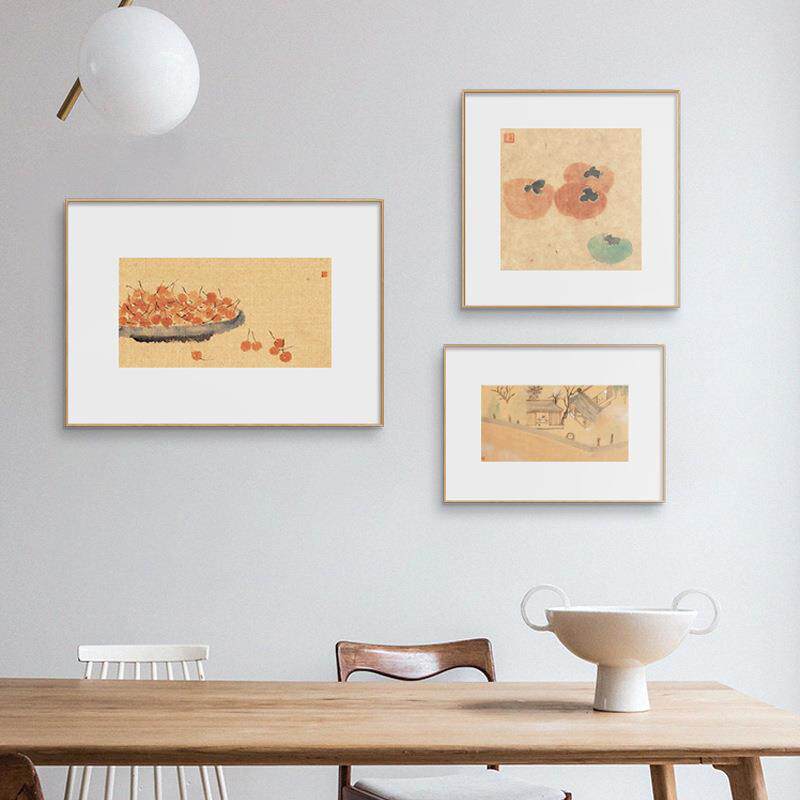 安居入夏 新中式餐厅装饰画 圃生樱桃水果组合壁画原木风风景挂画