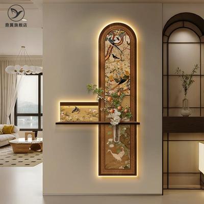 水培绿植中古风玄关装饰画轻奢高级感入户正对门砂岩挂画带灯壁画