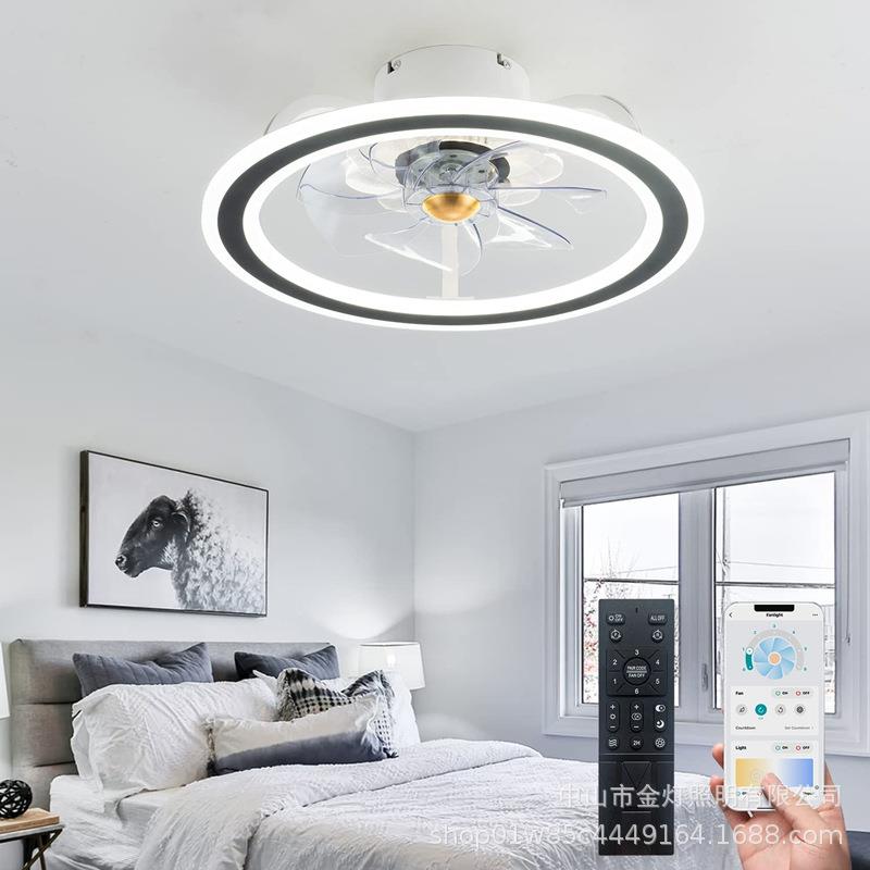 北欧轻奢风扇灯卧室创意客厅吊扇灯餐厅吸顶一体带电风扇吊灯超薄