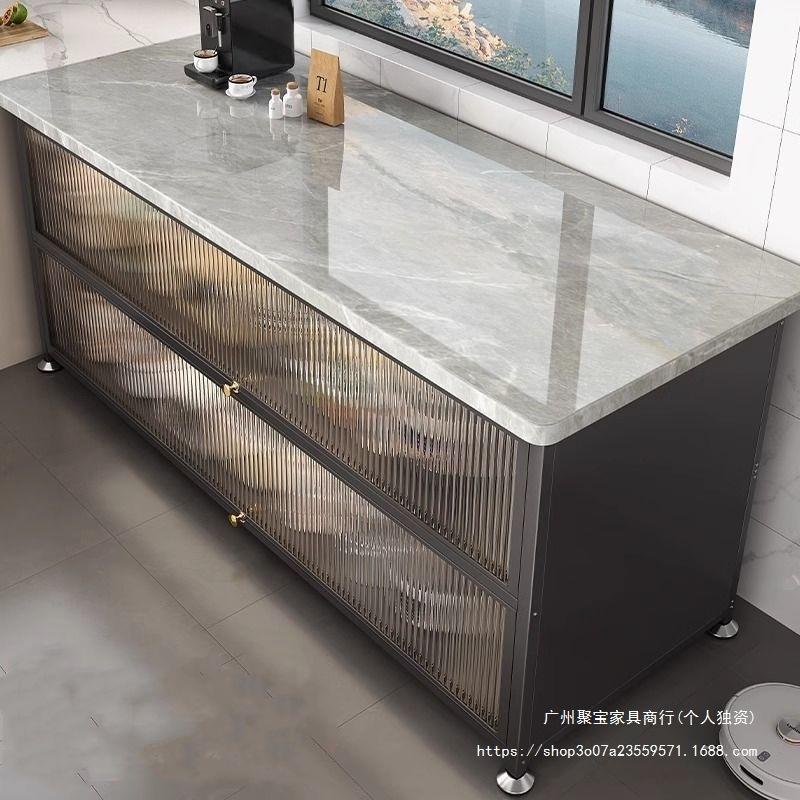 厨房岩板置物架落地多层微波炉餐边收纳储物柜多功能大理石橱柜子