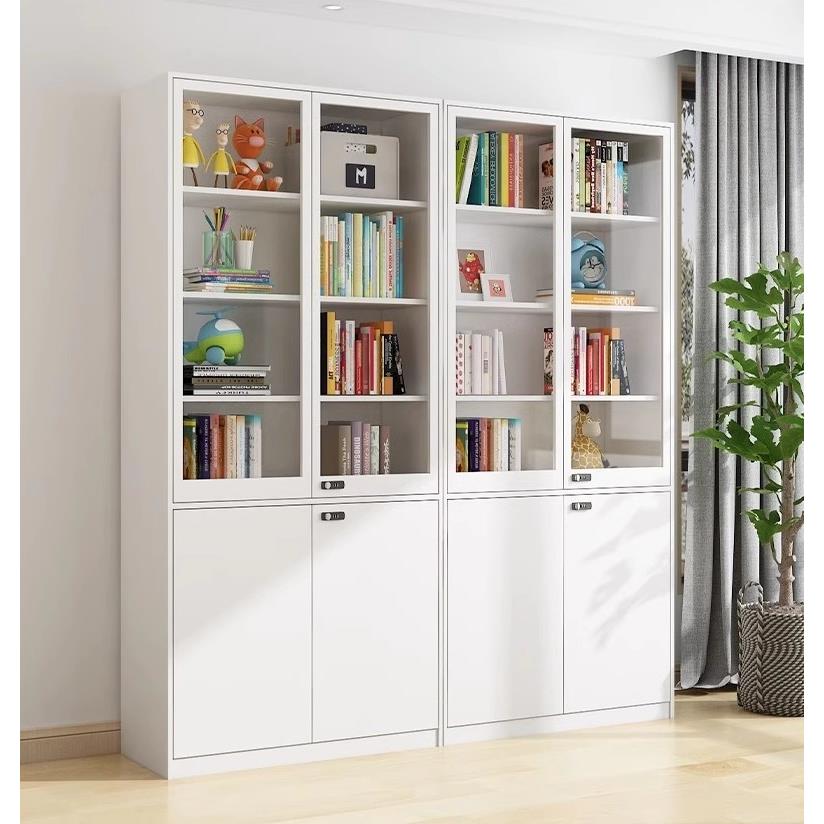 2I家用防尘铁艺书柜储物柜落地玻璃门展示柜简约儿童书橱架收纳柜