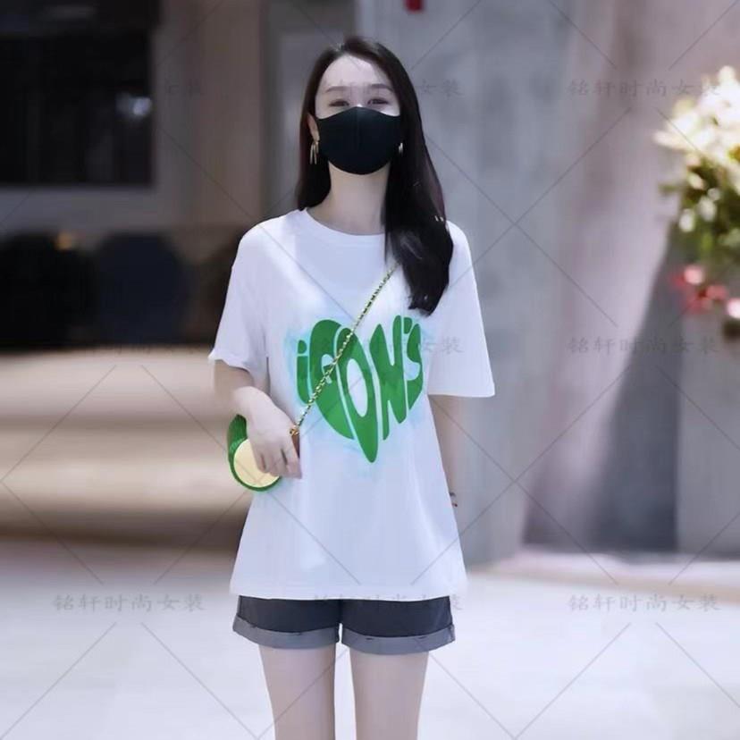 潮牌纯棉短袖T恤女2025夏季新款胖MM大尺码宽松爱心印花半袖上衣i