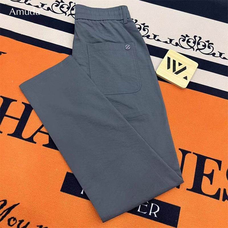 高端冰丝休闲裤男士夏季2024新款薄款棉麻男裤修身商务直筒裤男款