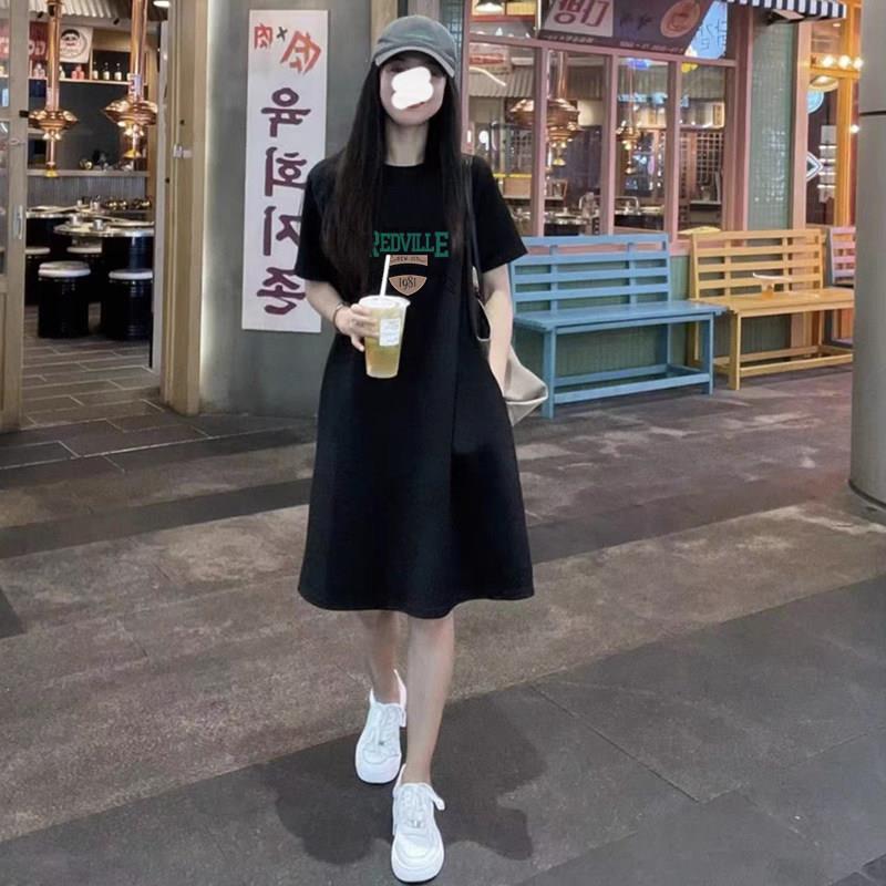 法国Rouje Dsyle夏季短袖裙子显瘦休闲体恤女装纯棉长裙连衣裙t恤