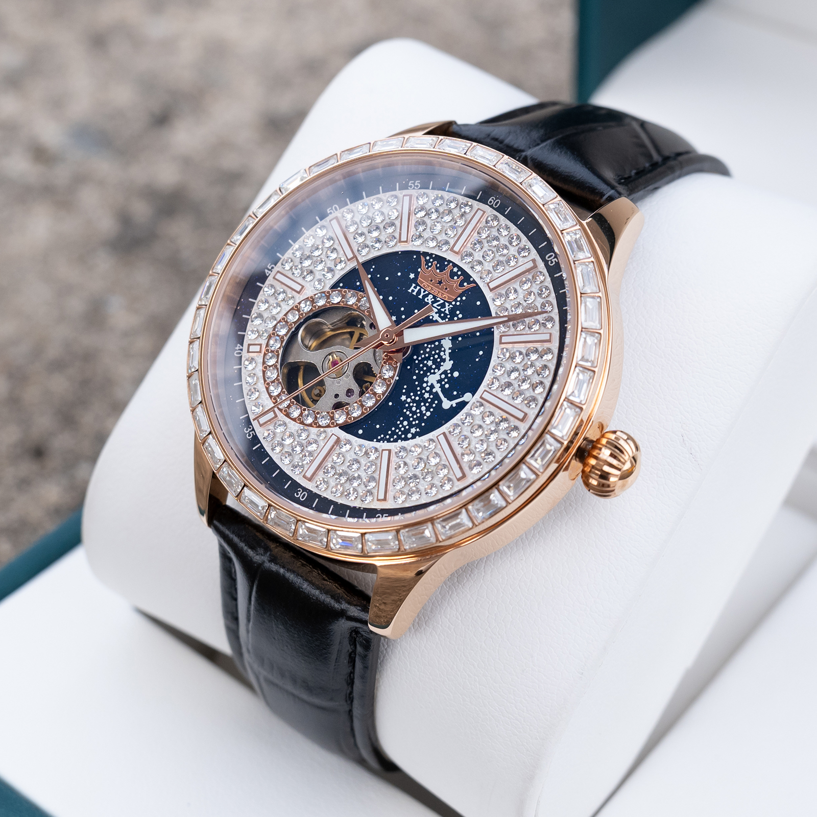 威塔奢华镶钻真皮腕表夜光机械满钻防水经典商务机械男士手表