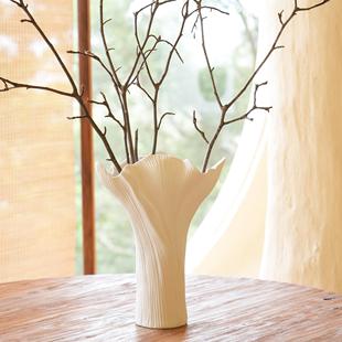寂器白色陶瓷花瓶轻奢高级感敞口宽口花瓶设计感小众艺术设计师款