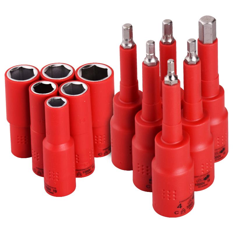 进口1000V3/8绝缘加长六角套筒加长内六角旋具套筒4-10MM安全认证