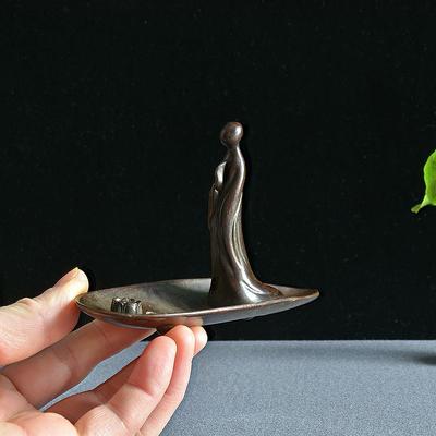 禅佛香托摆件中式古典禅意摆件一舟线香托茶道茶具金属铸造古铜色