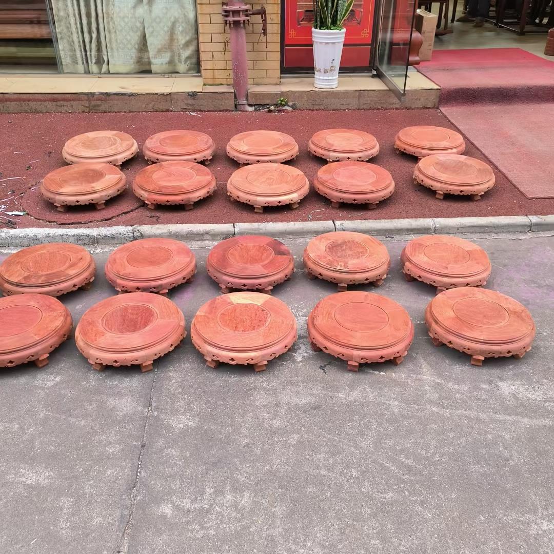 缅甸花梨木圆形底座盆景工艺礼品摆饰木雕刻展示覆 覆古风现代中