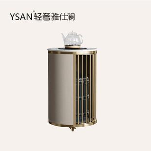 轻奢阳台功夫煮茶台家用小茶车圆形边柜副柜移动茶水柜茶台2024款