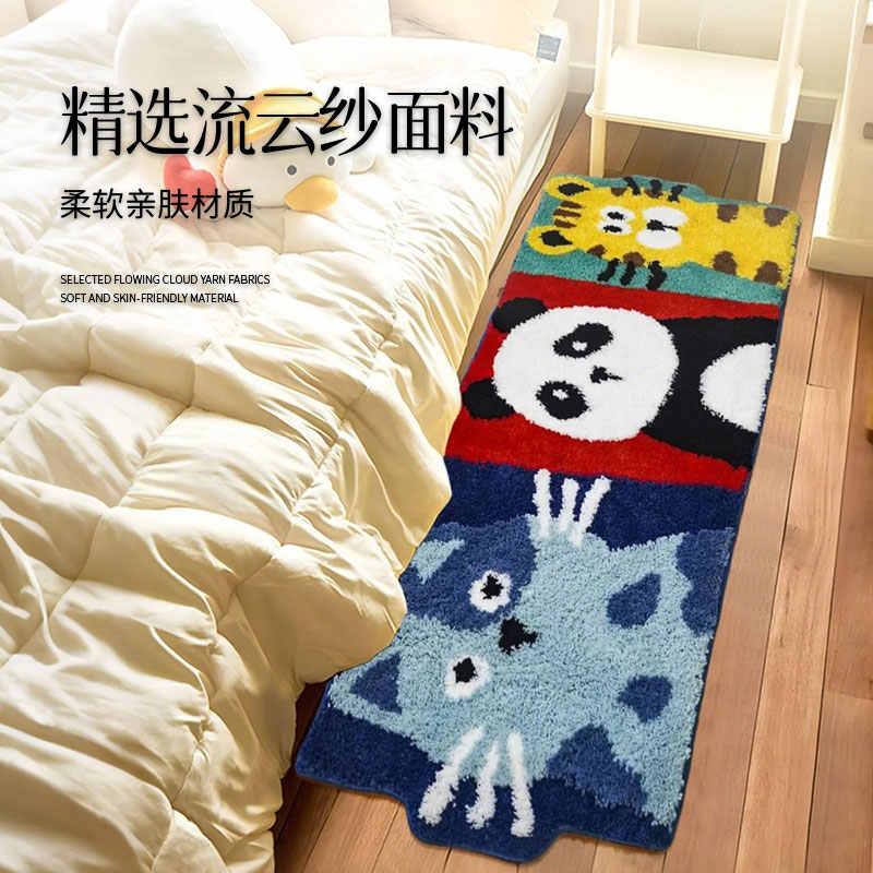 儿童植绒地毯宠物长条卡通地垫可爱猫咪ins风卧室床边毯加厚防滑