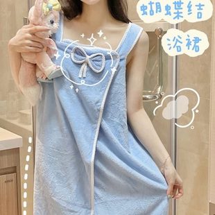 穿女生吸水速干可爱浴裙毛巾洗澡吊带可擦身体裹浴巾家用蝴蝶结可