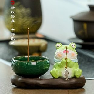 桌面摆件香插香咪钓鱼线家用书房小香炉陶瓷插青蛙客厅小猫香动物