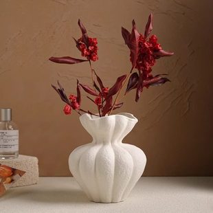 艺术干花摆件客厅复古花器桌面高级餐桌装 感花瓶法式 饰品白色家居