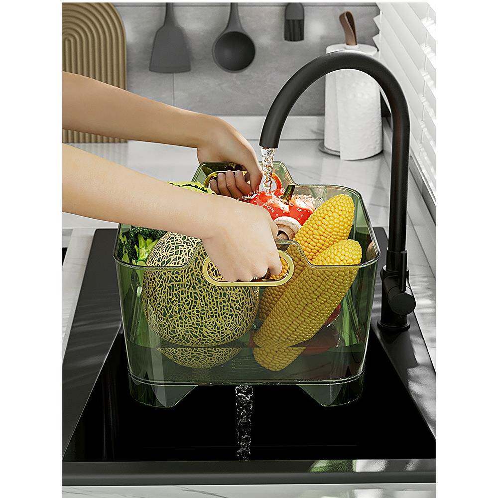 轻奢洗菜蓝厨房沥水篮淘菜盆菜篓网红水果盘客厅家用蔬果收纳篮颜