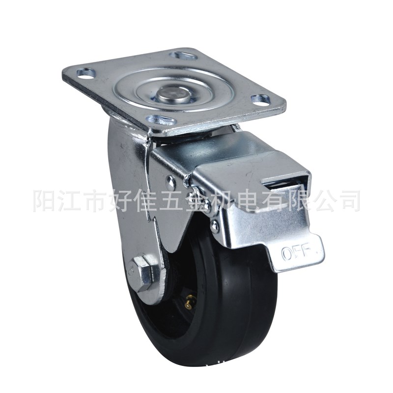 源头工厂直供5X2重型v铸铁橡胶平板双刹(调节螺母)脚轮
