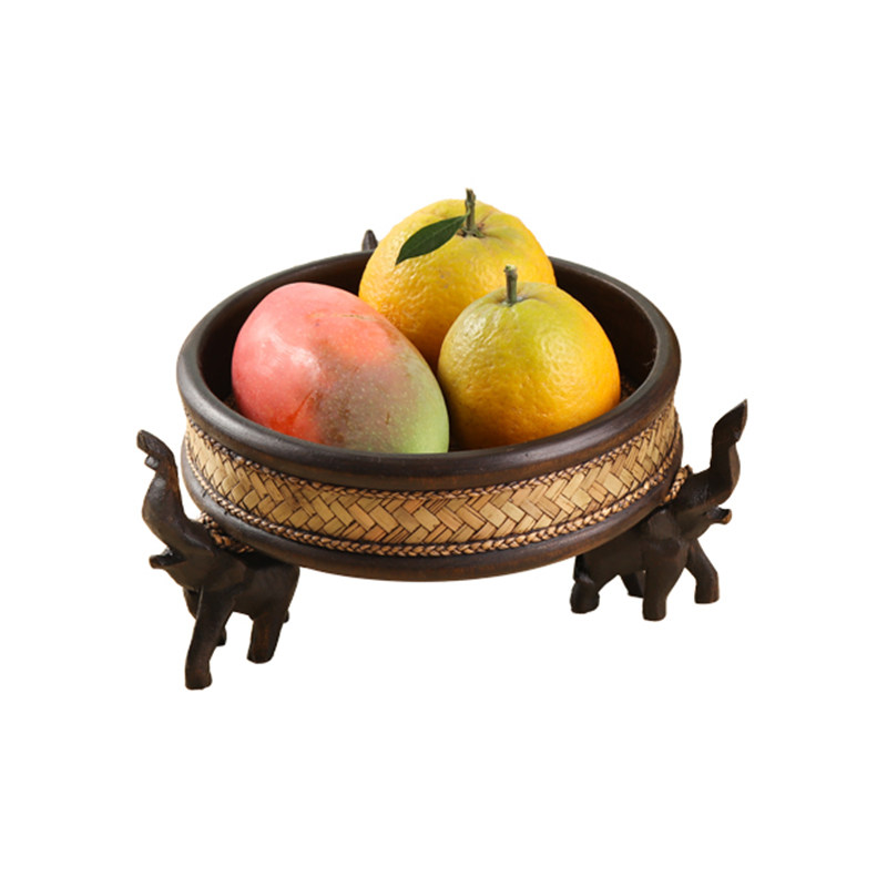 果盘创意现代客厅家用泰国实木个性大象竹编水果盘干果Z盘摆件饰