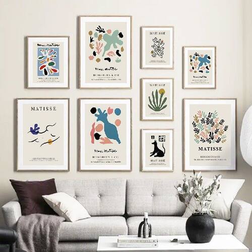 极速Matisse Coral Sun Abstract Lines Girl Dog Wall Art .Canv