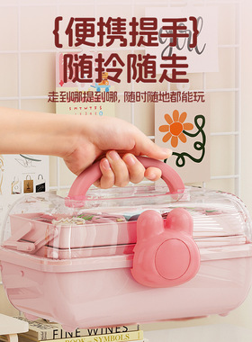 可爱风发饰收纳盒儿童发夹粉色发卡首饰化妆品桌面防尘饰品收纳箱