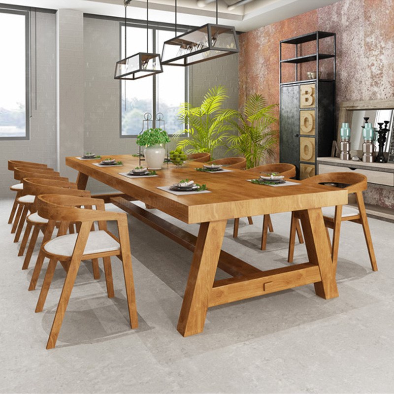 简约现代实木会议桌小户型家用长方形桌子全实木职员办公桌椅组合