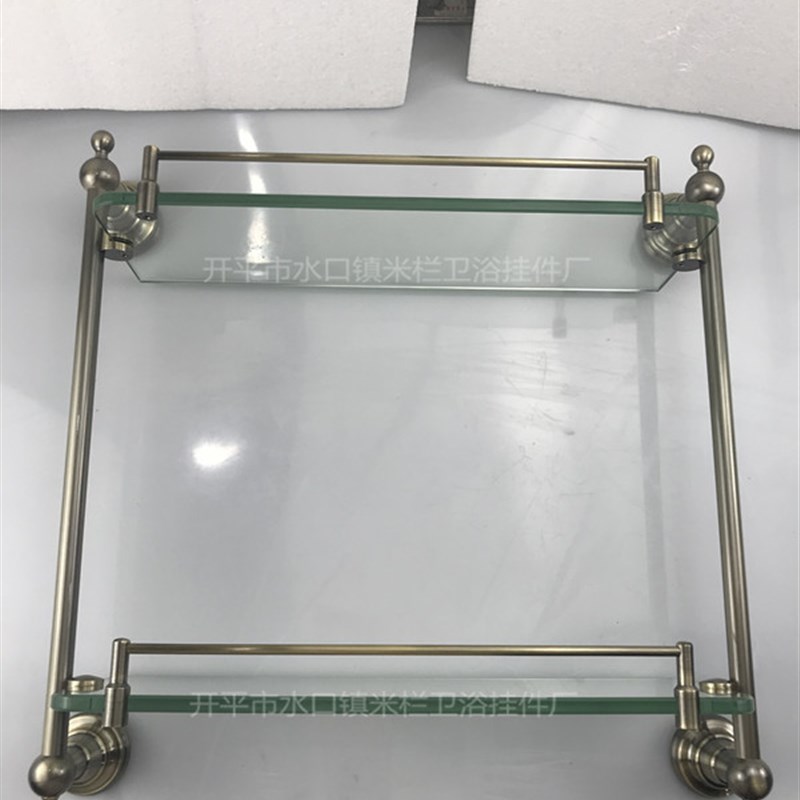 欧式复古青古铜厨卫双层置物架 浴室双层玻璃化妆台 卫浴五金挂件