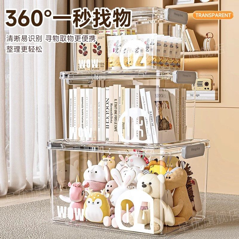 手提透明收纳箱桌面零食玩具加厚收纳盒卧室化妆品防尘塑料储物盒,收纳整理,收纳箱,淘宝优惠券,粉丝福利购,淘宝优惠卷