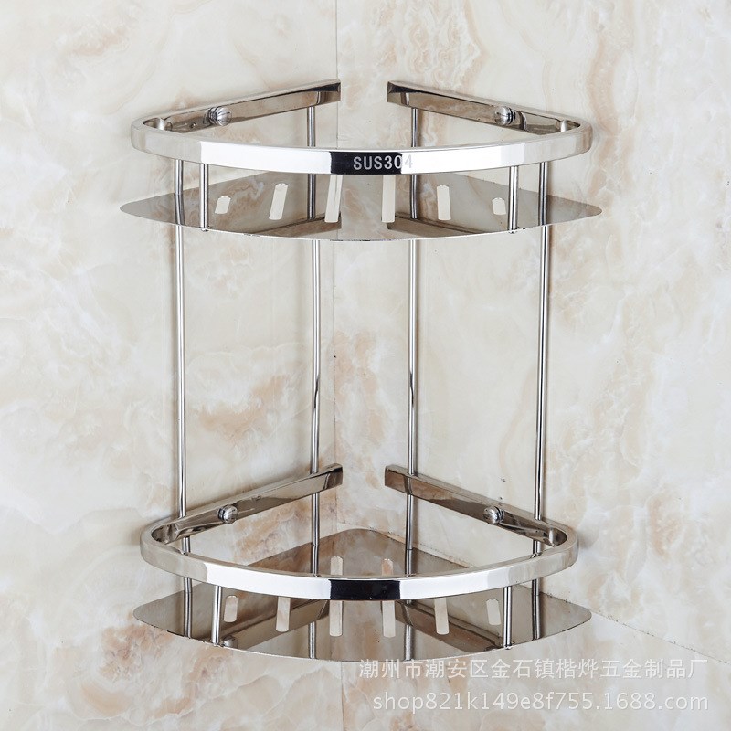 不锈钢304双层三角架卫生间浴室挂壁转角收纳架家用厨房置物架