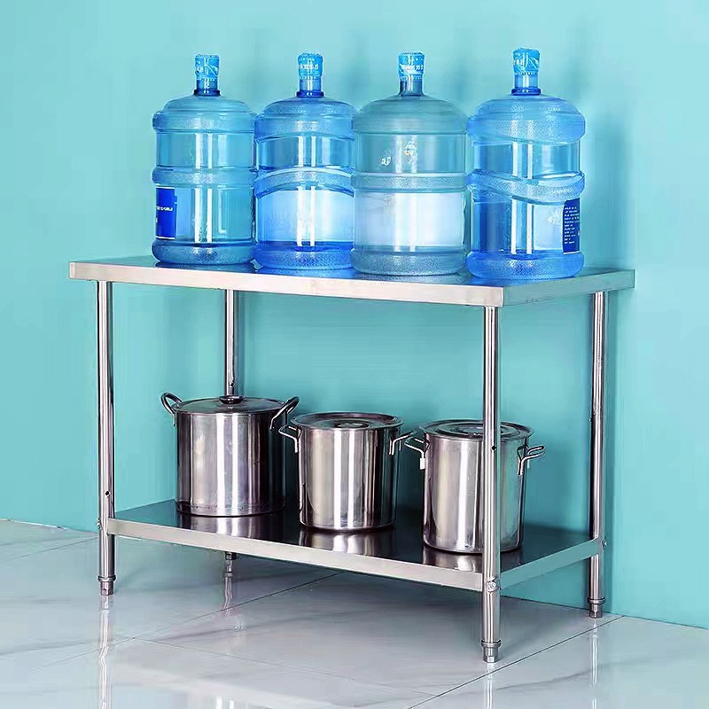 货款工作台特厚不锈钢厨房置物架两层操作台炸锅烤箱白钢架子直销