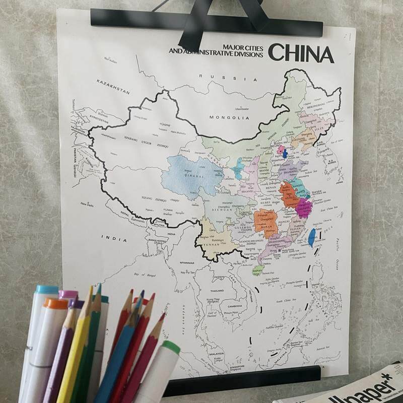 足迹涂鸦diy手绘装饰画中国世界中英文地图标记旅行旅游记录填色