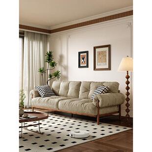 中世纪风格布艺沙发客厅现代简约户型多人棉麻2025新款直排沙发