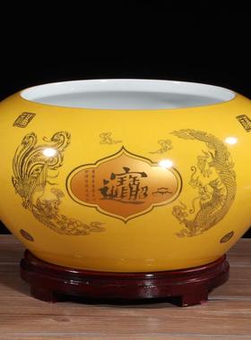 景德镇陶瓷聚宝盆风水招财客厅玄关桌面装饰中式摆件开 业礼品简