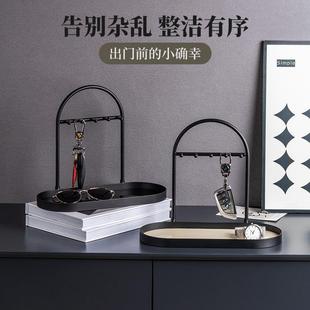 饰品 轻奢入户玄关钥匙收纳托盘挂钩摆件桌面收纳整理置物架家居装