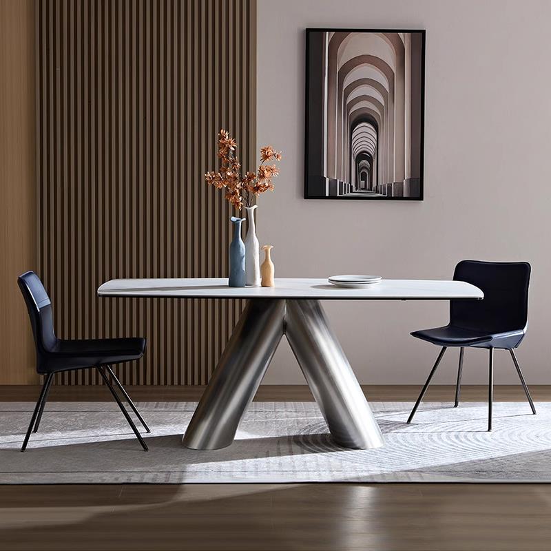 岩板餐桌意式轻奢家用长方形桌子不锈钢高端设计现代简约餐厅饭桌