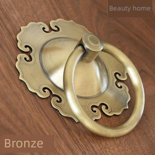 中国古玩门把手纯铜狮子头兽头拉环抽屉柜门把手覆古装饰木门环