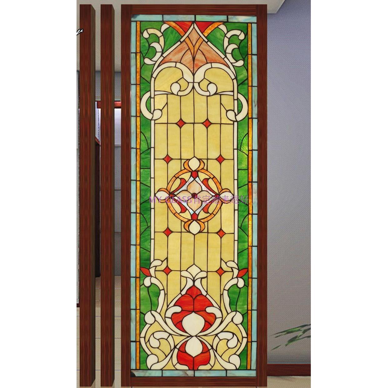 钢化蒂凡尼艺术玻璃隔断玄关门芯屏风 工装酒店背景墙尖头圆头绿