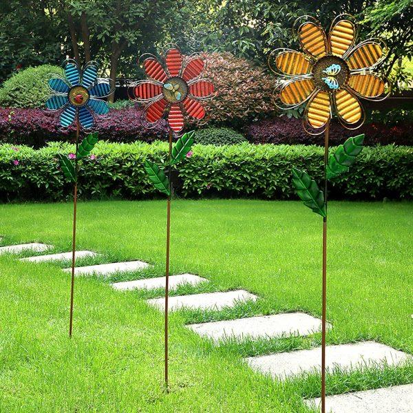 户外创意花园庭院院子装饰花朵铁艺风车旋转园艺菜地民宿造景摆件