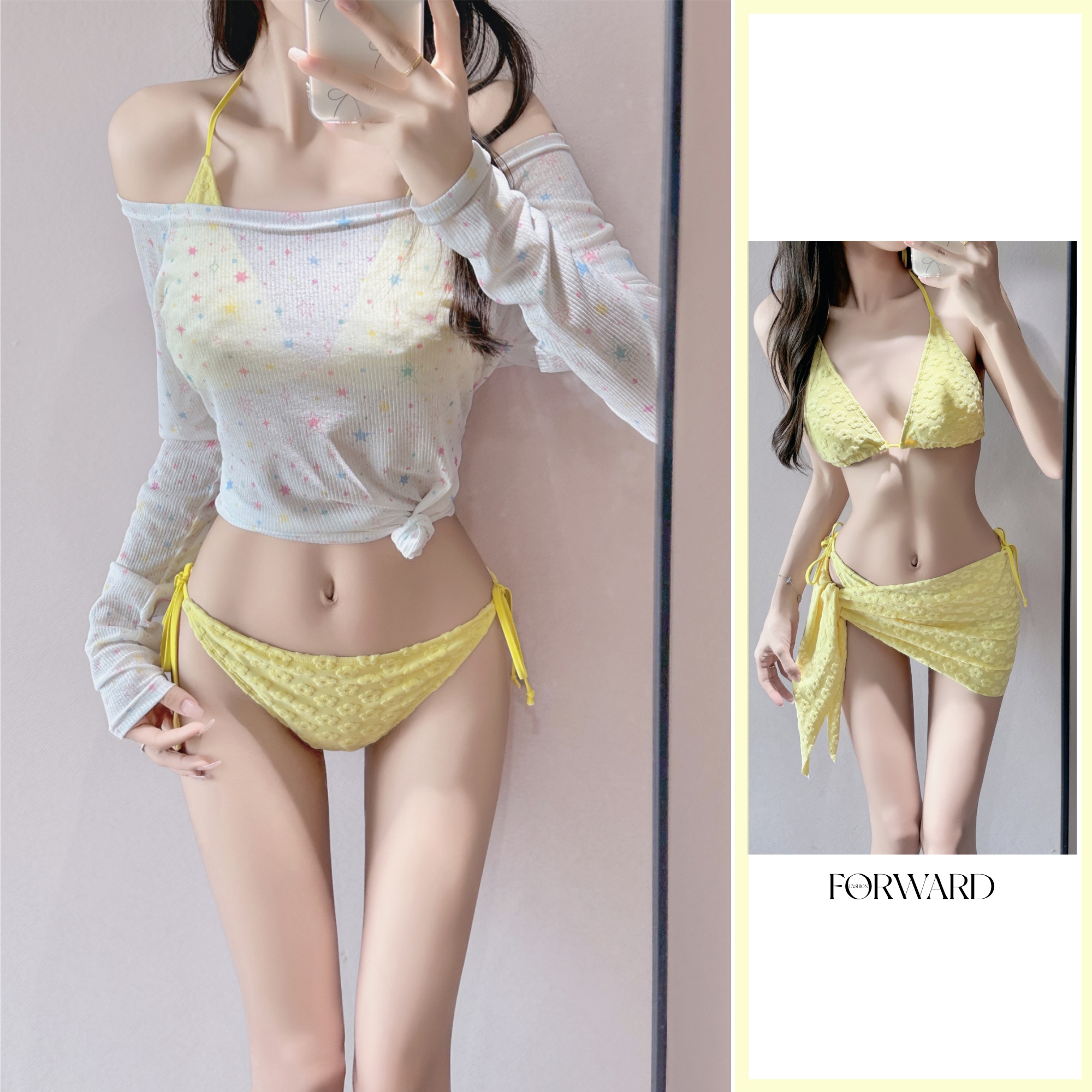 泳衣女泡温泉高级感小胸聚拢海边度假罩衫比基尼套装绝美分体泳装