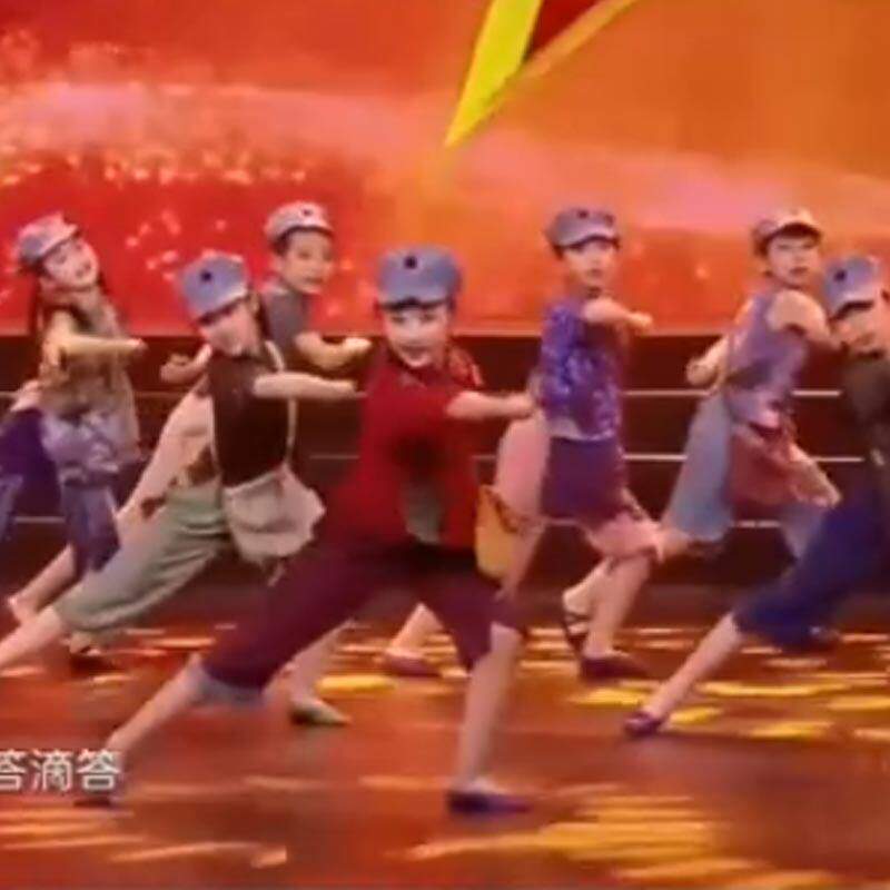 儿童舞蹈表演服装 现代舞演出服装 女款红色上衣酒红裤子 复古风