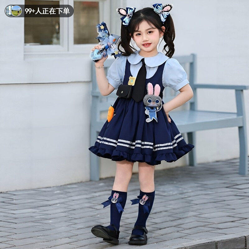 女童朱迪兔子警官连衣裙卡通夏季短袖蓬蓬裙cos男童尼克狐狸服装