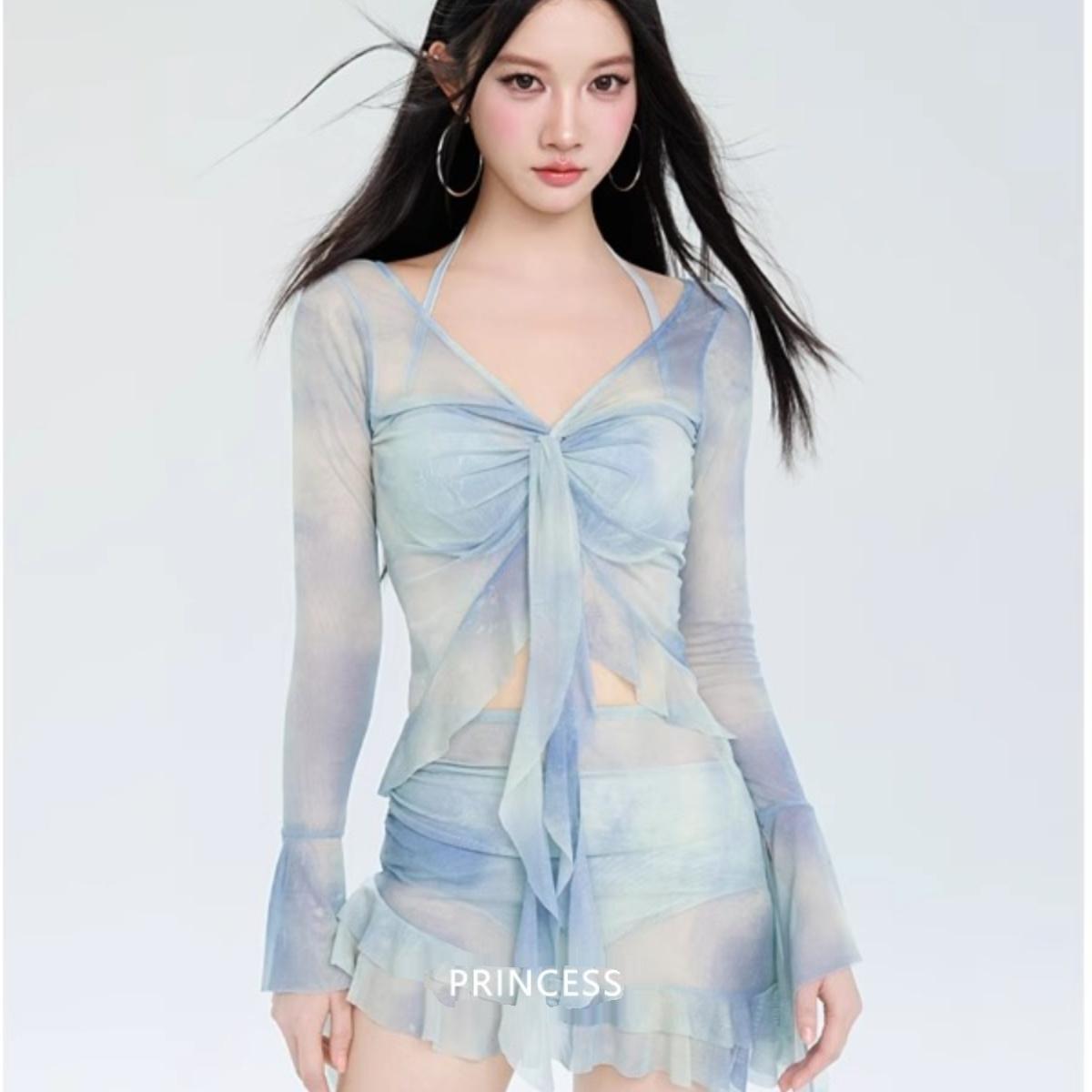 在逃公主泳衣女2024新款爆款比基尼四件套性感长袖罩衫绝美泡温泉