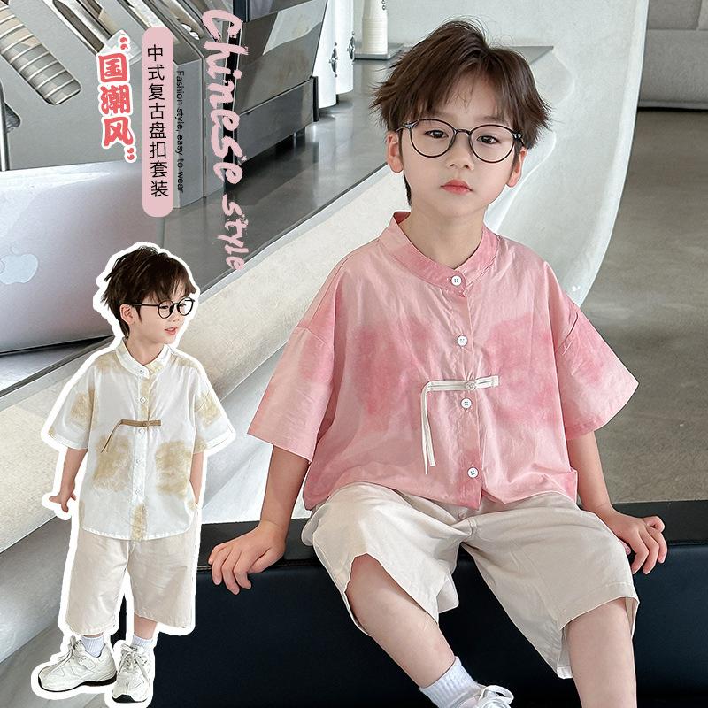 男童套装夏装2025新款儿童新中式夏季汉服短袖中国风复古两件套潮