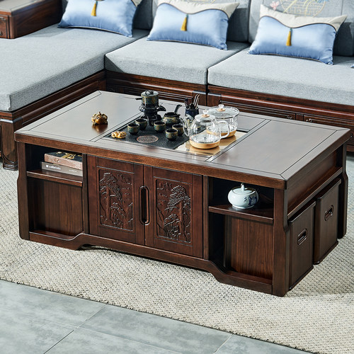 新中式茶几茶台一体实木现代简约家用乌金木茶桌椅组合烧水壶泡茶