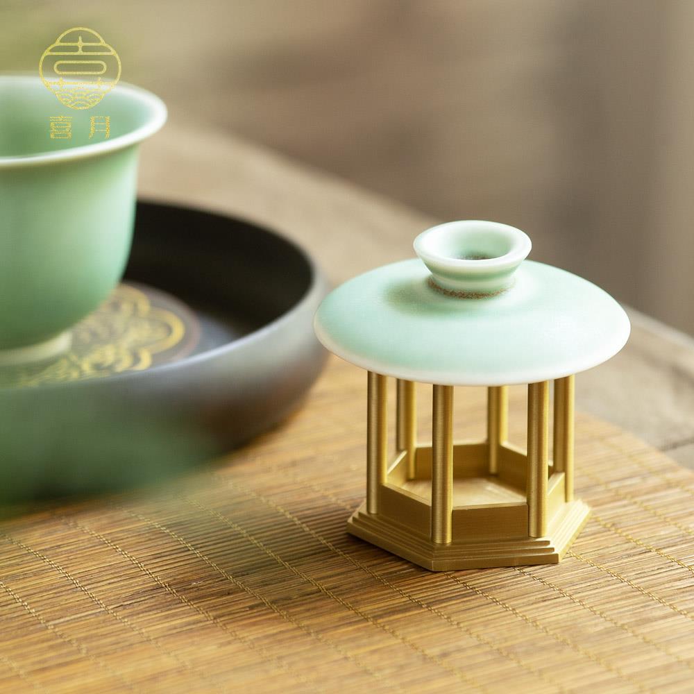 喜月纯黄铜盖置盖托紫砂壶功夫茶道茶壶盖碗茶杯盖托摆件茶具配件