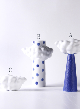 现代简约北欧云朵陶瓷插花器摆z件样板房家居酒店客厅创意花瓶装