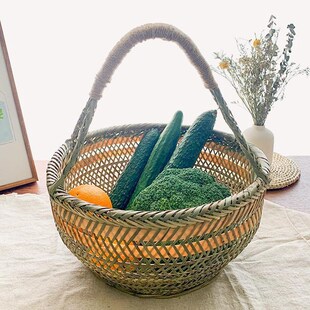 竹编采摘买提菜篮鸡蛋小竹篮筐收纳篮织家用手提大竹篮子水果