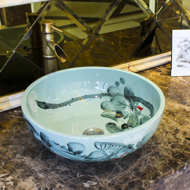 台上盆单盆陶瓷艺l术洗脸盆欧式复古洗手盆圆形洗漱面盆家用卫生