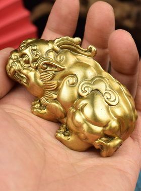 铜实心招财如意貔貅办公室书房客厅桌面摆件随身把玩手把件工艺品