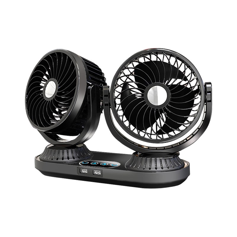 自动摇头风扇车载电风扇1r2V24V货汽车电动扇车用双头旋转风扇强