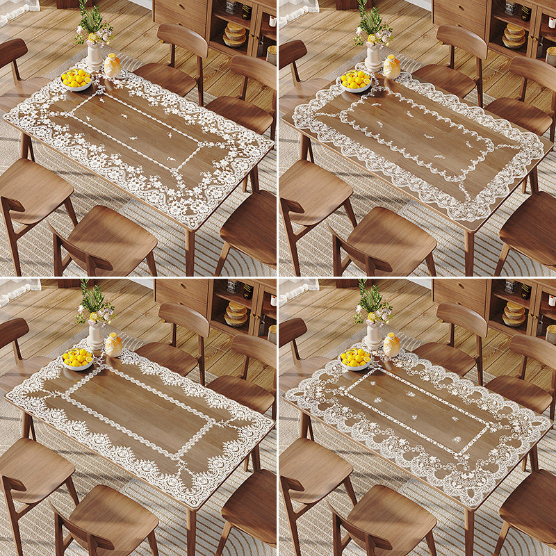 蕾丝软玻璃餐桌桌布防水防油免洗茶几台布 透明水晶板防烫pvc桌垫