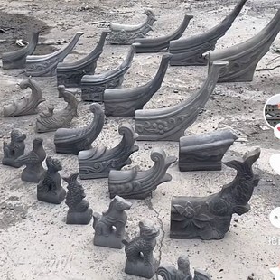 青瓦翘角配件古建飞檐翘角屋顶仿古屋脊博古正吻亭子五脊六兽中式